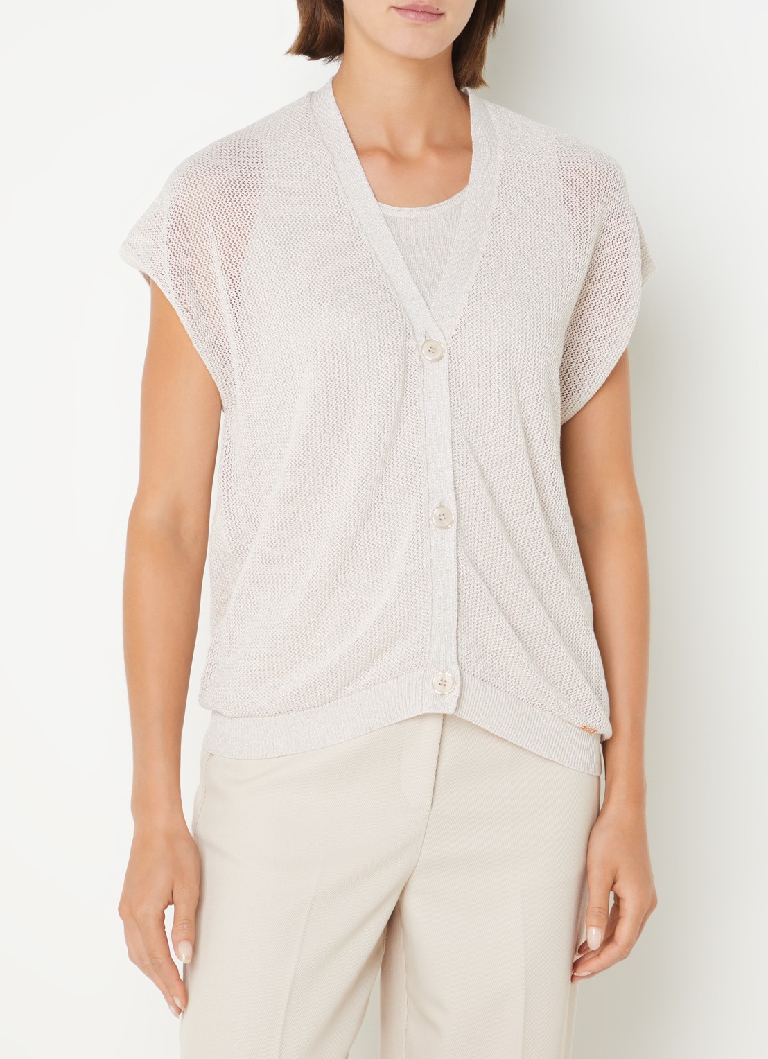 CINQUE Cilulo grofgebreid vest met lurex - detail 4 donkerbeige