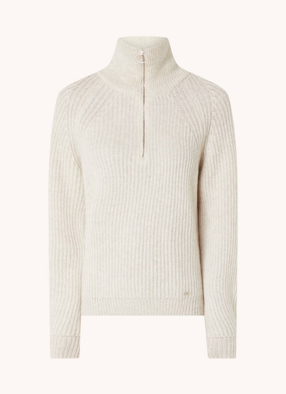 Cinque Cimolari fijngebreide trui in merino wolblend met col en halve rits - voorkant gebroken wit