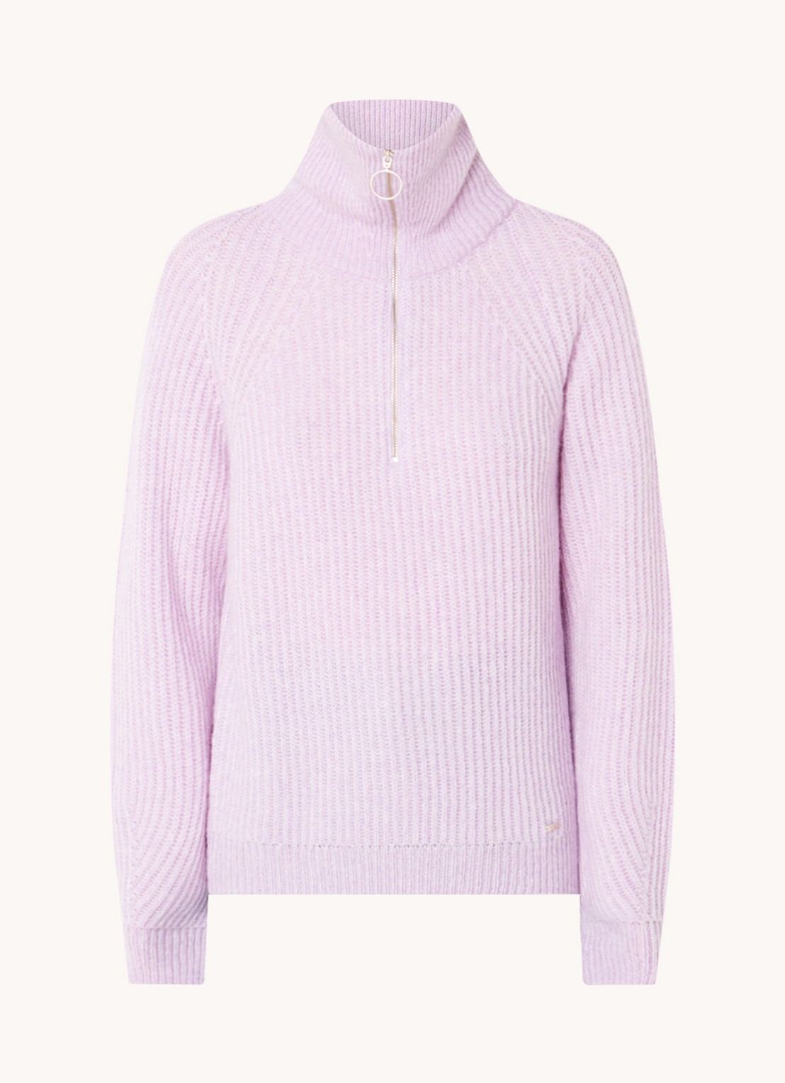 Cinque Cimolari fijngebreide trui in merino wolblend met col en halve rits - voorkant lichtpaars
