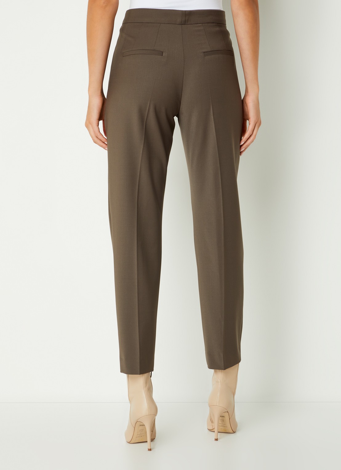 Cinque Ciostin high waist tapered fit cropped pantalon in scheerwolblend - achterkant donkerbruin