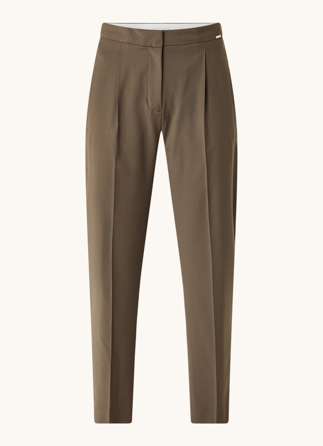 Cinque Ciostin high waist tapered fit cropped pantalon in scheerwolblend - voorkant 2 donkerbruin