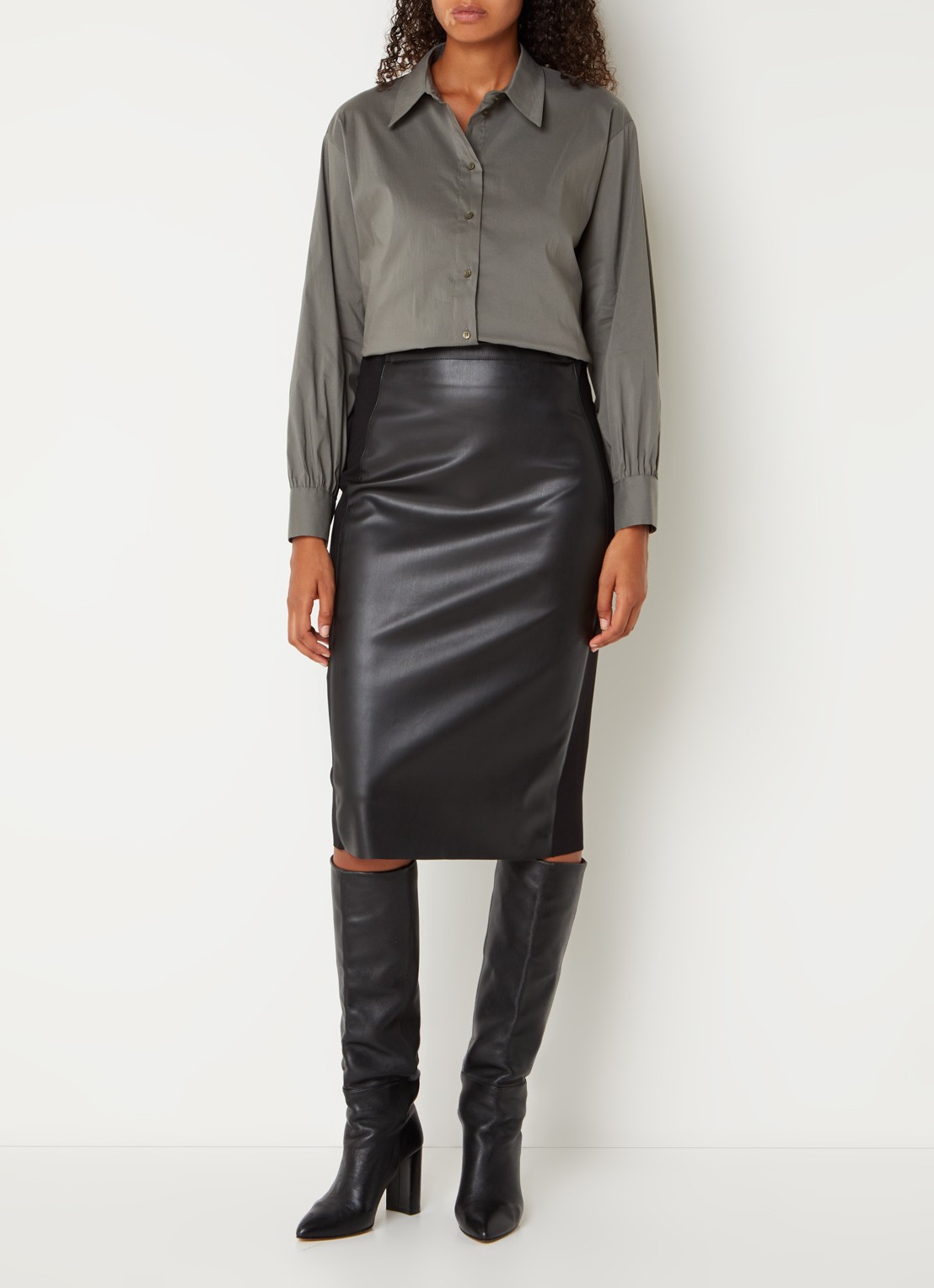 Cinque Cipalmona blouse met ballonmouw - voorkant 2 olijfgroen