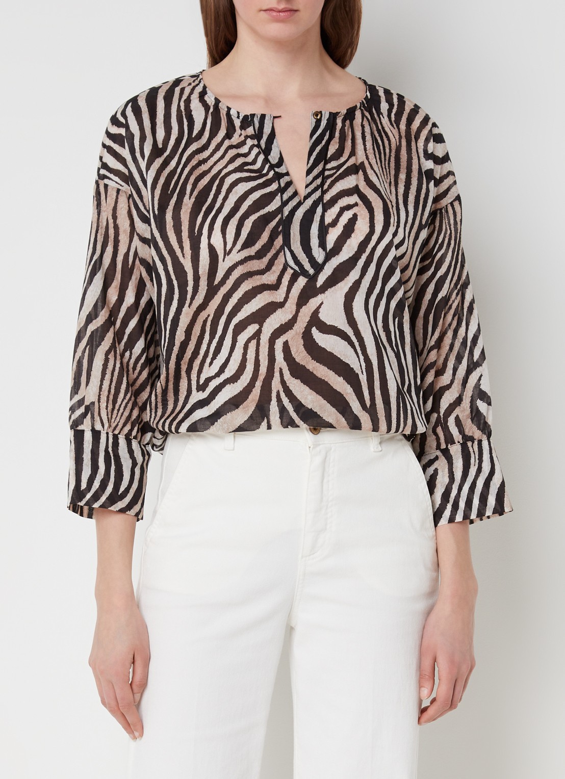 CINQUE Cipaolo semi-transparante tuniek met zebraprint - detail 4 zwart
