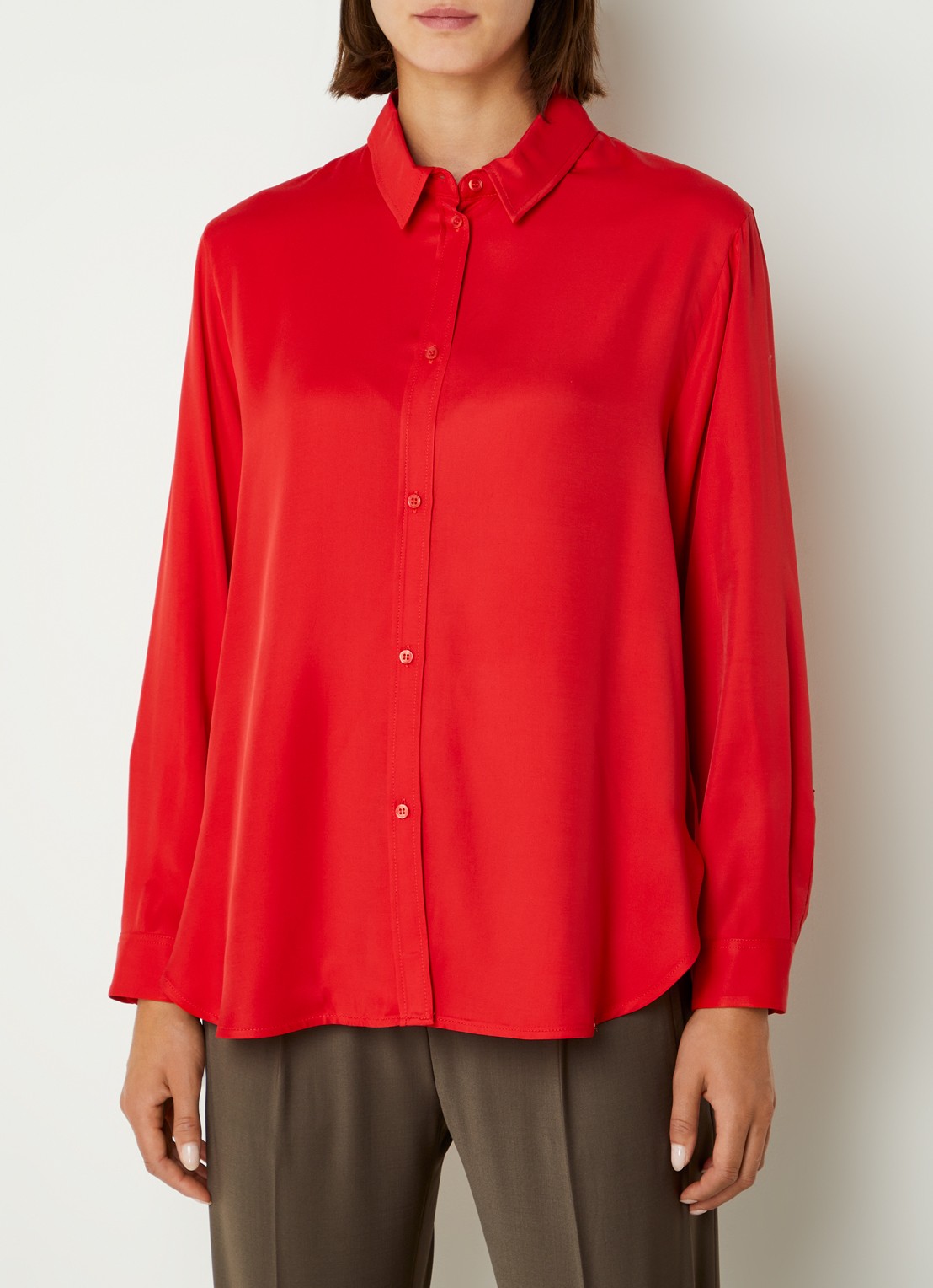 Cinque Ciparis blouse van satijn  - detail rood
