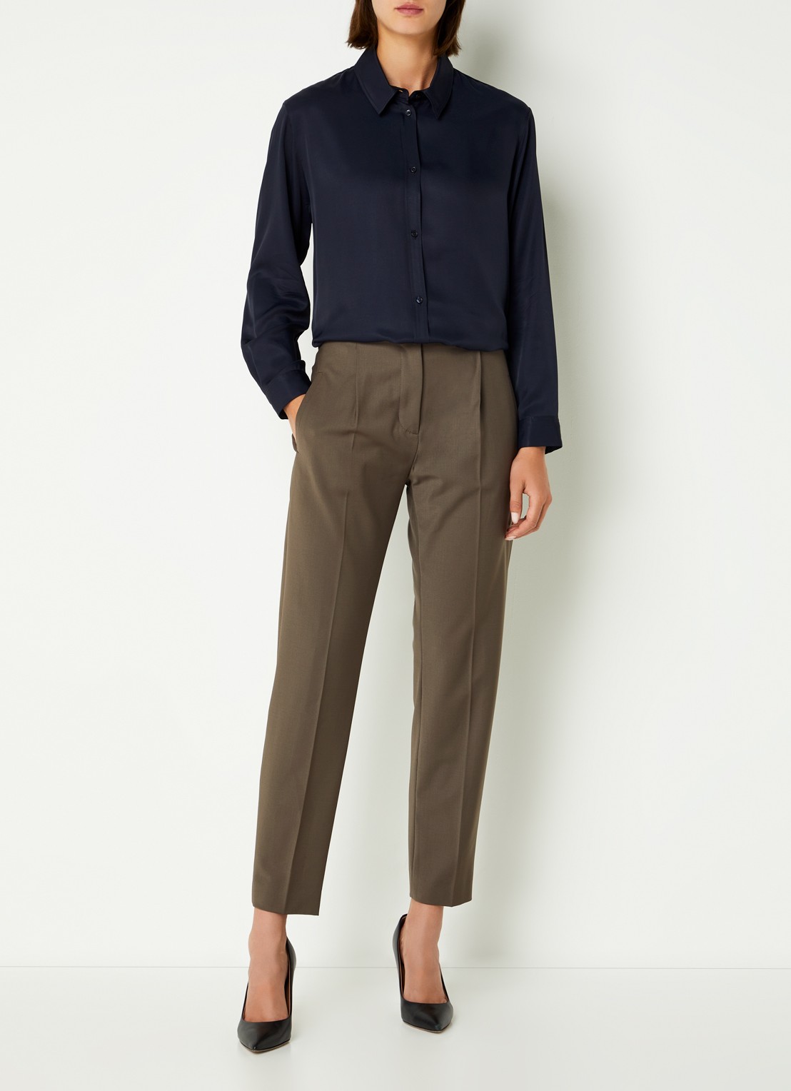 Cinque Ciparis blouse van satijn  - voorkant 4 donkerblauw