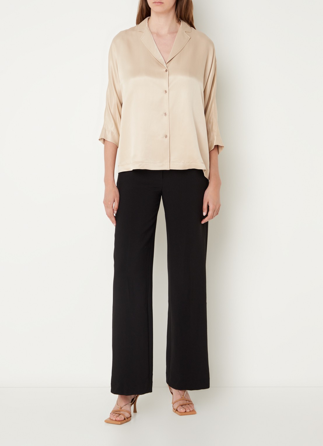 CINQUE Cipasta blouse  met glanzende finish - voorkant 3 donkerbeige