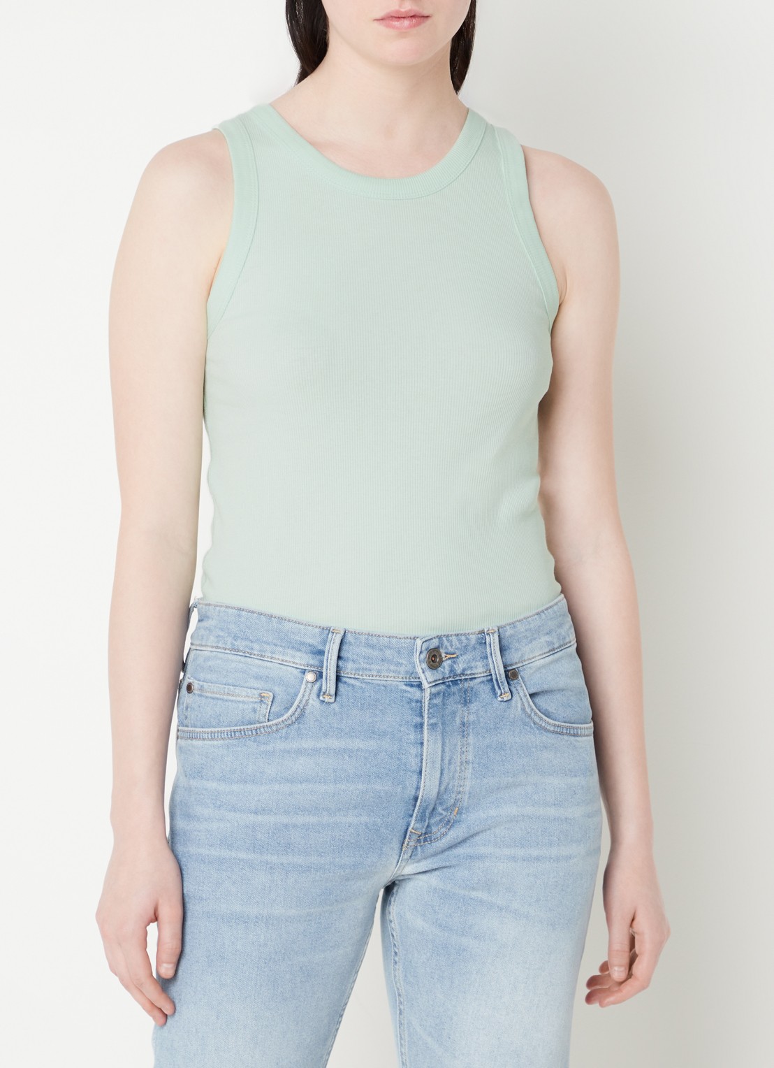 CINQUE Ciria tanktop met ribstructuur en ronde hals - detail mosgroen