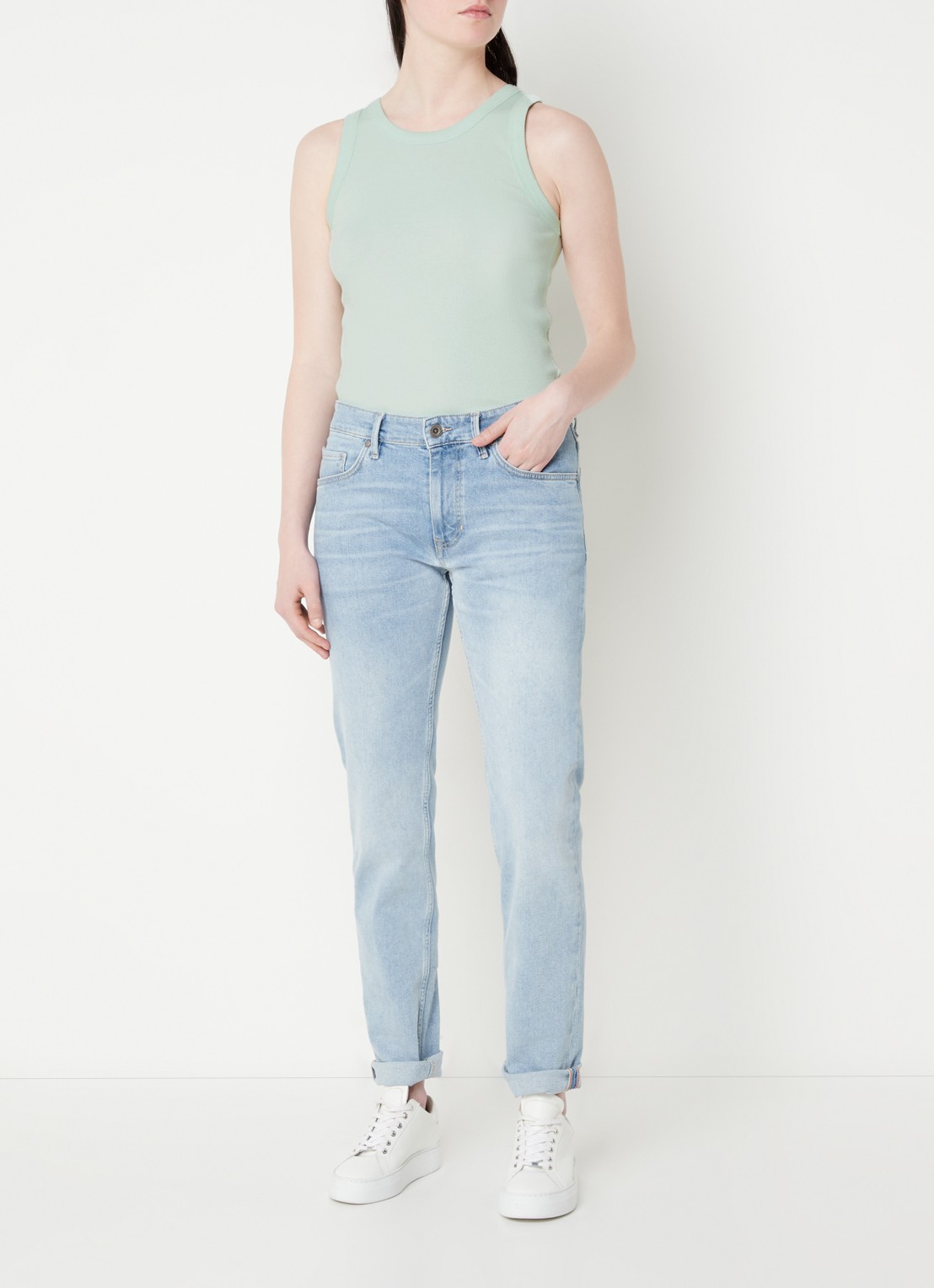 CINQUE Ciria tanktop met ribstructuur en ronde hals - voorkant 3 mosgroen