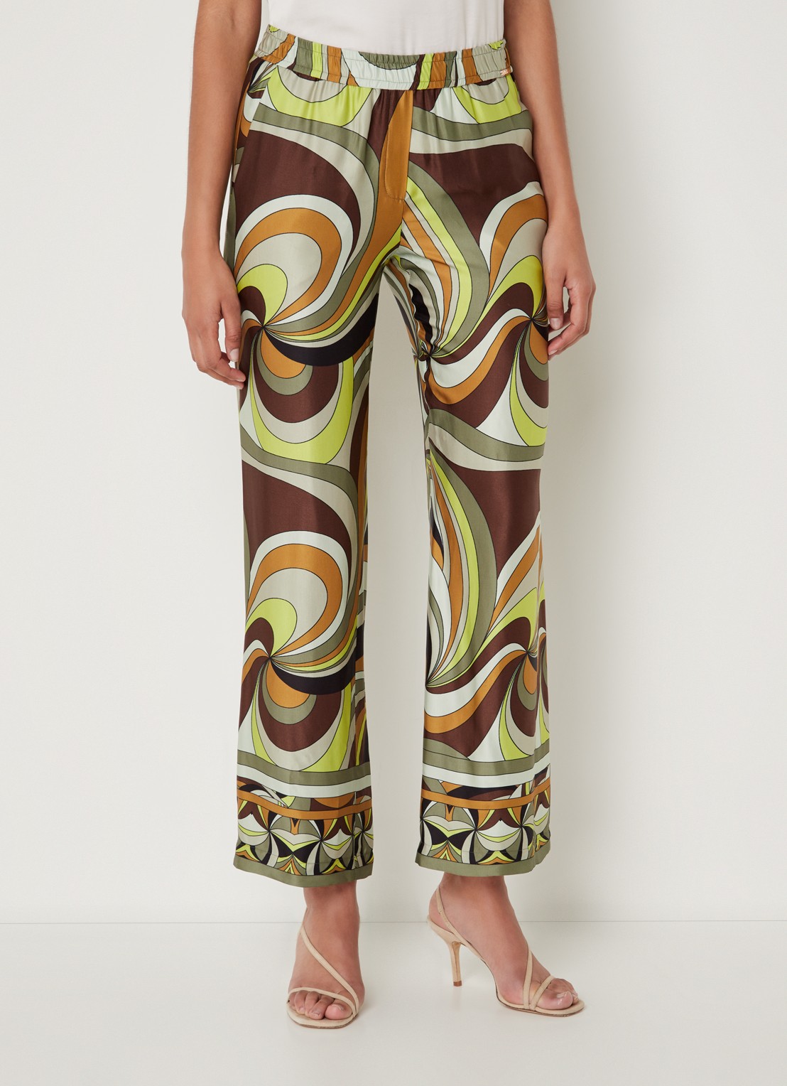 CINQUE Cisleepy high waist loose fit broek van satijn met print - detail 4 olijfgroen