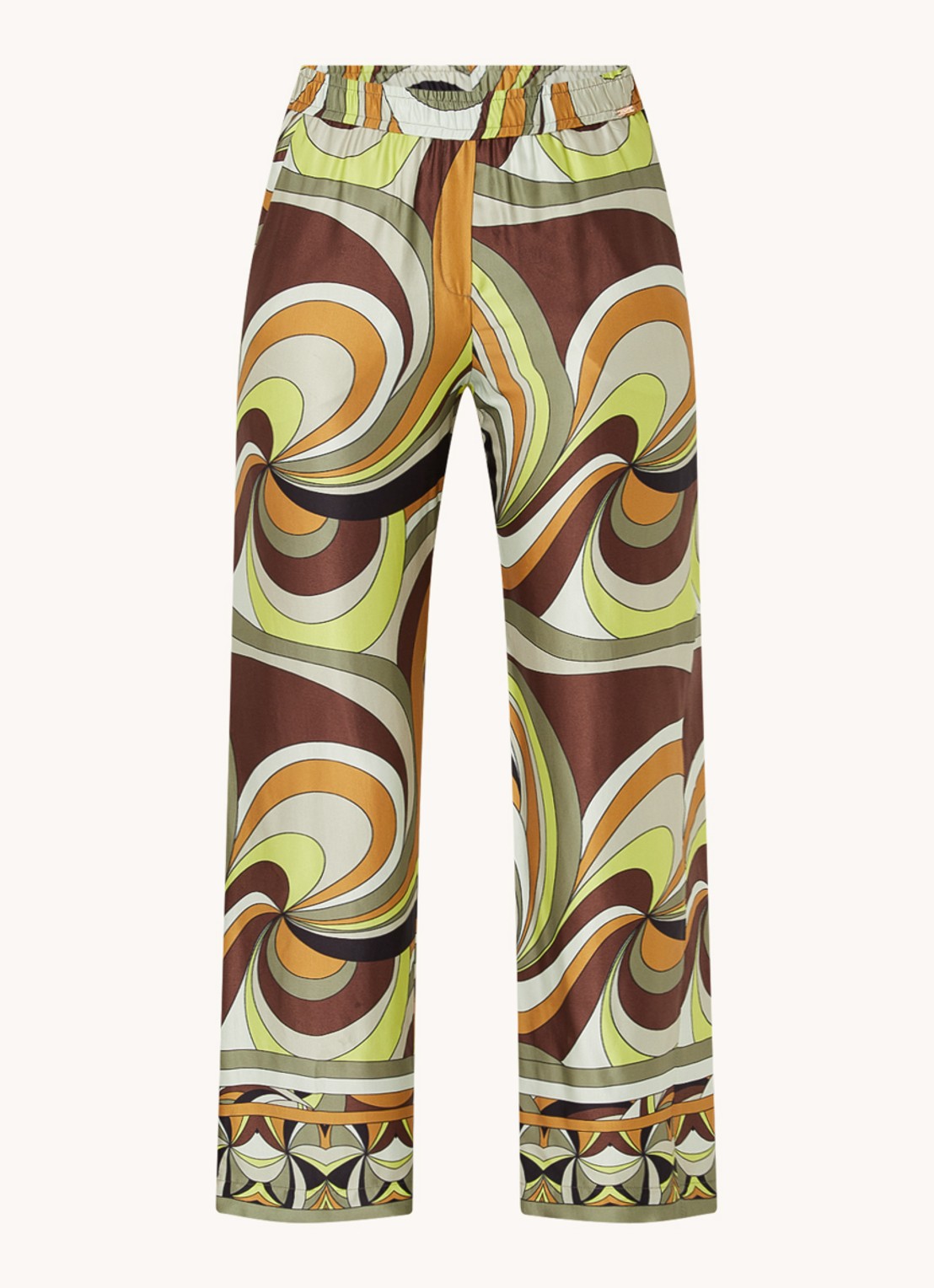 CINQUE Cisleepy high waist loose fit broek van satijn met print - voorkant 2 olijfgroen