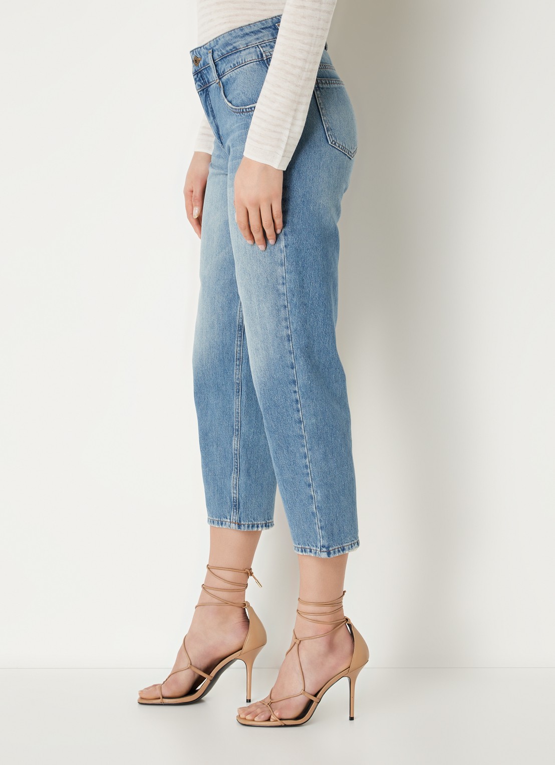 CINQUE Cisoleil mid waist cropped tapered fit jeans met medium wassing - detail 3 blauw