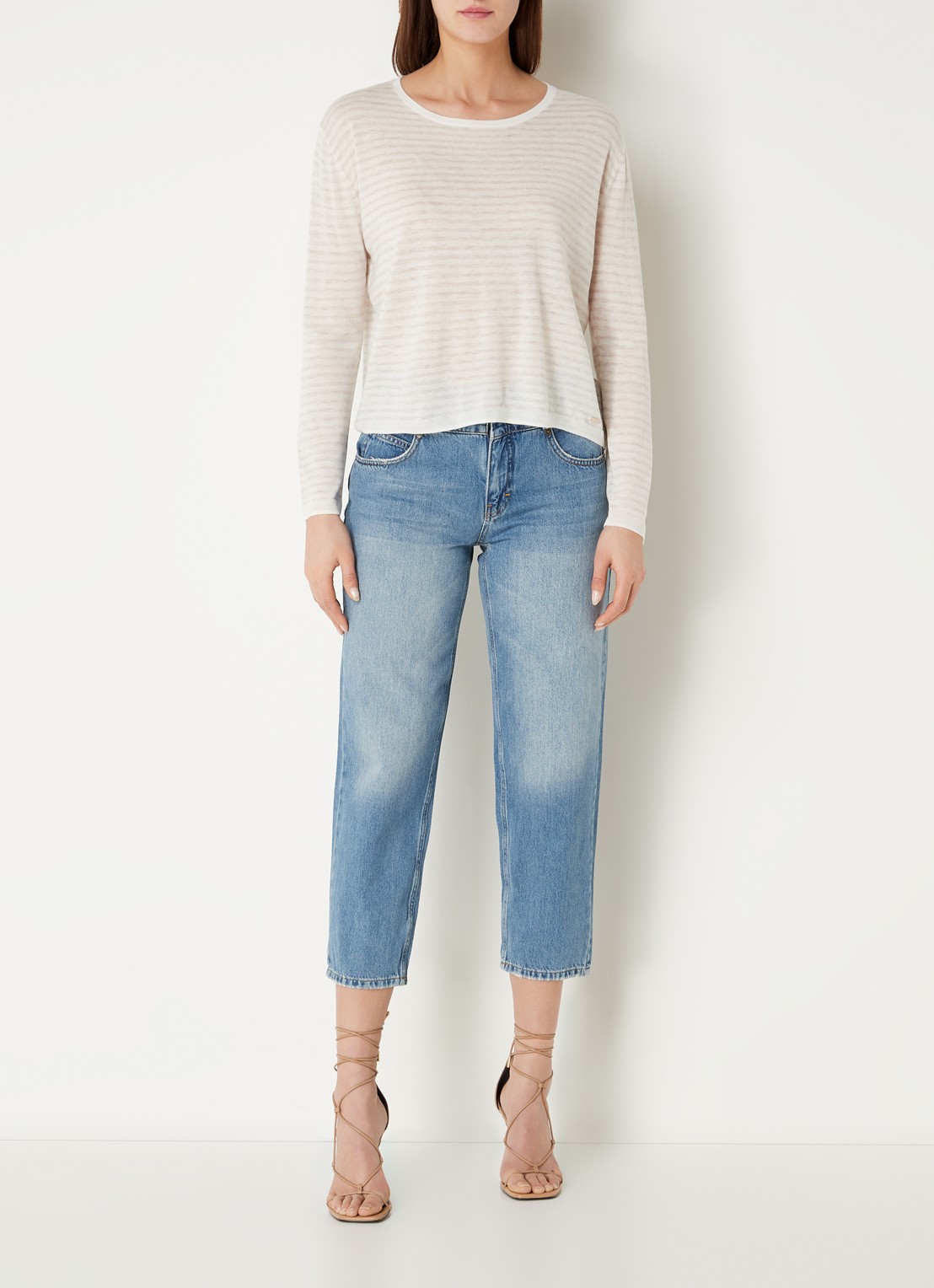 CINQUE Cisoleil mid waist cropped tapered fit jeans met medium wassing - voorkant 5 blauw