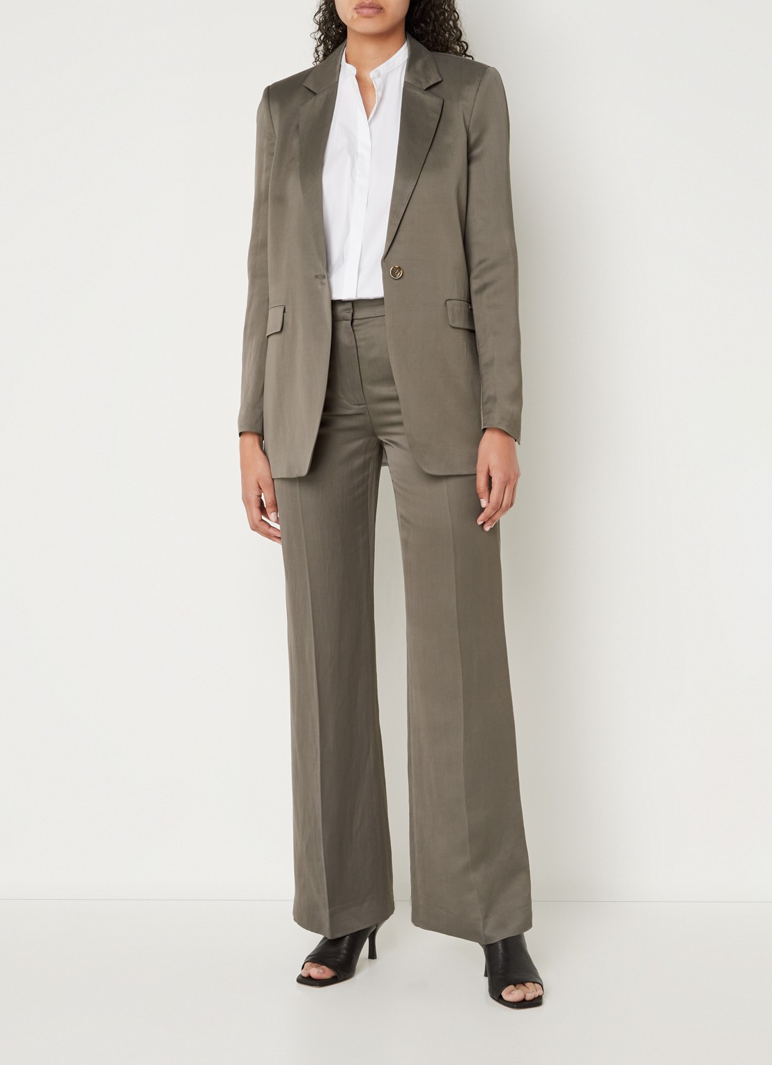 CINQUE Cisong high waist wide fit pantalon in linnenblend - voorkant 4 donkergrijs