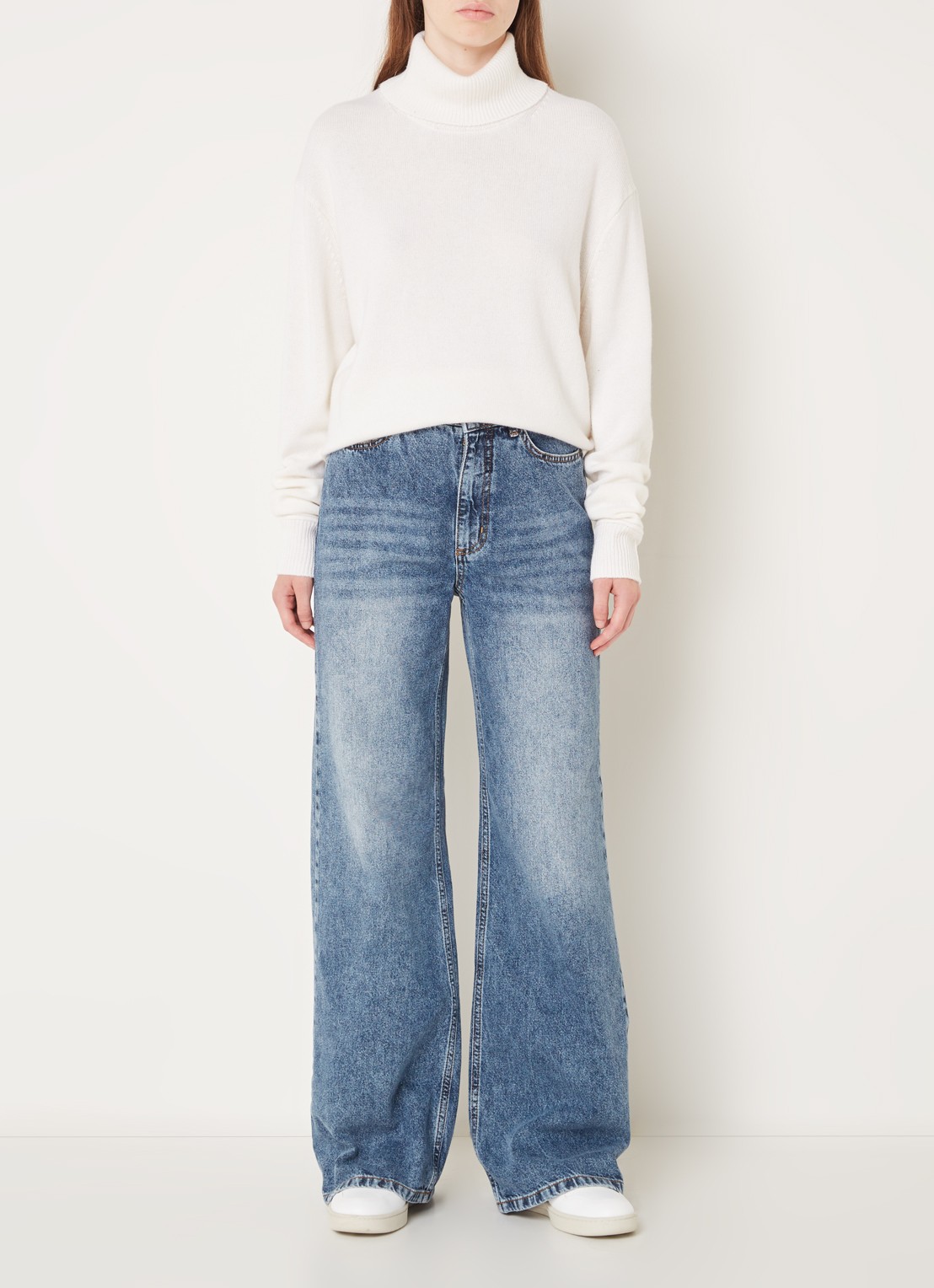Cinque Cistage high waist wide leg jeans met verwassen afwerking - voorkant 3 indigo