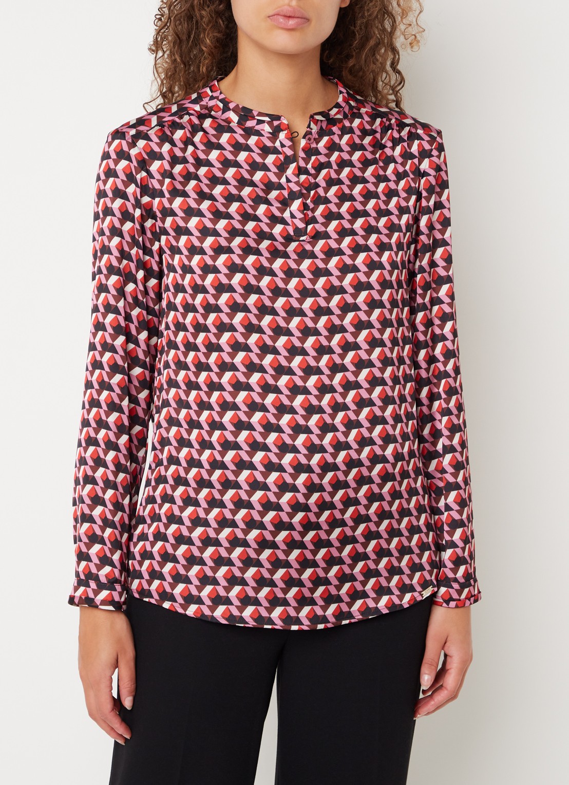 Cinque Citaube tuniek van satijn met grafische print  - detail roze