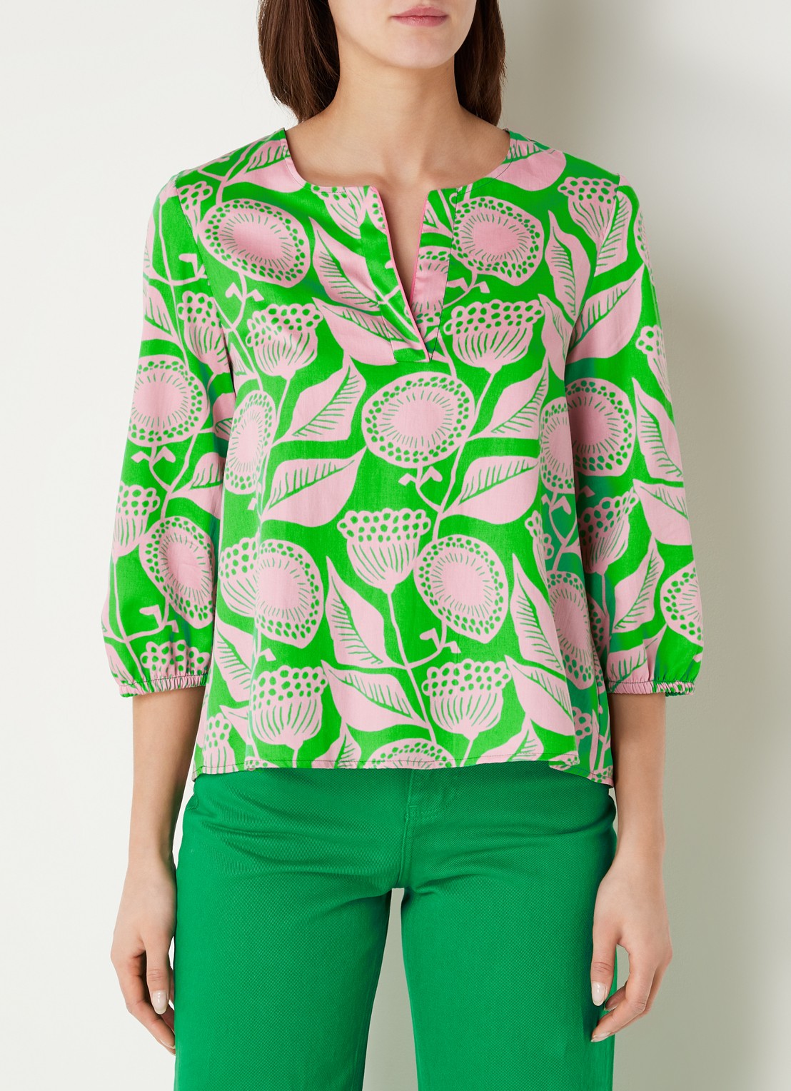 CINQUE Cithalo tuniek van  katoen met bloemenprint - detail groen