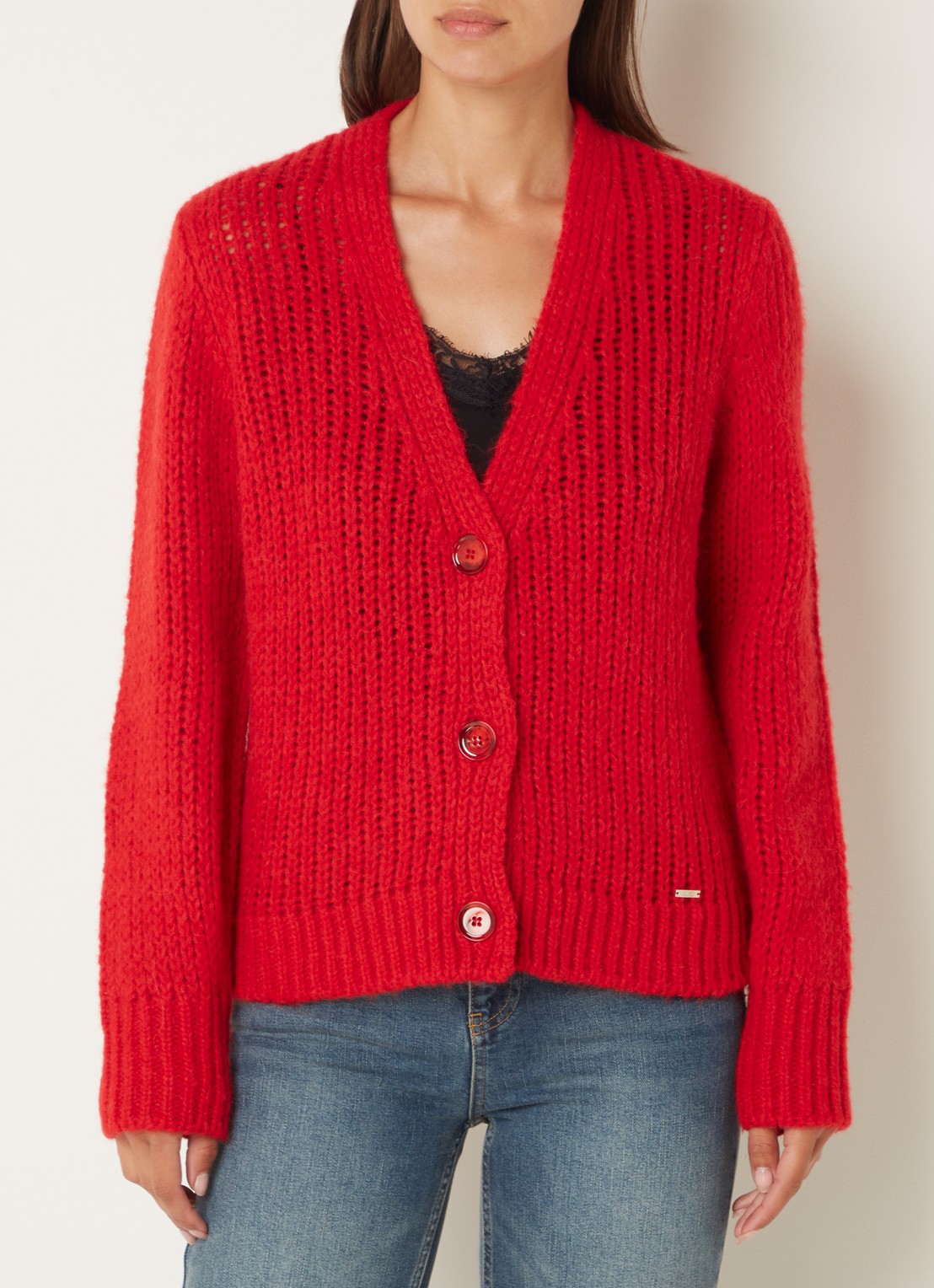 Cinque Civivian grofgebreid vest in alpaca wolblend - detail 4 rood