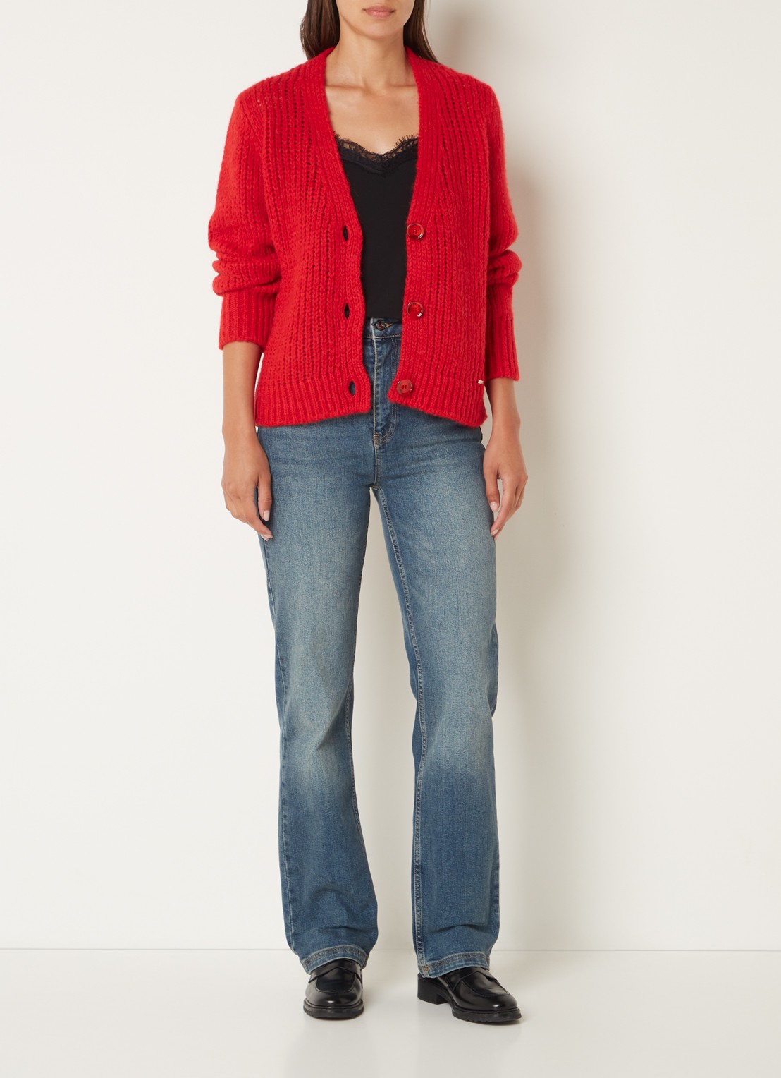 Cinque Civivian grofgebreid vest in alpaca wolblend - voorkant 2 rood