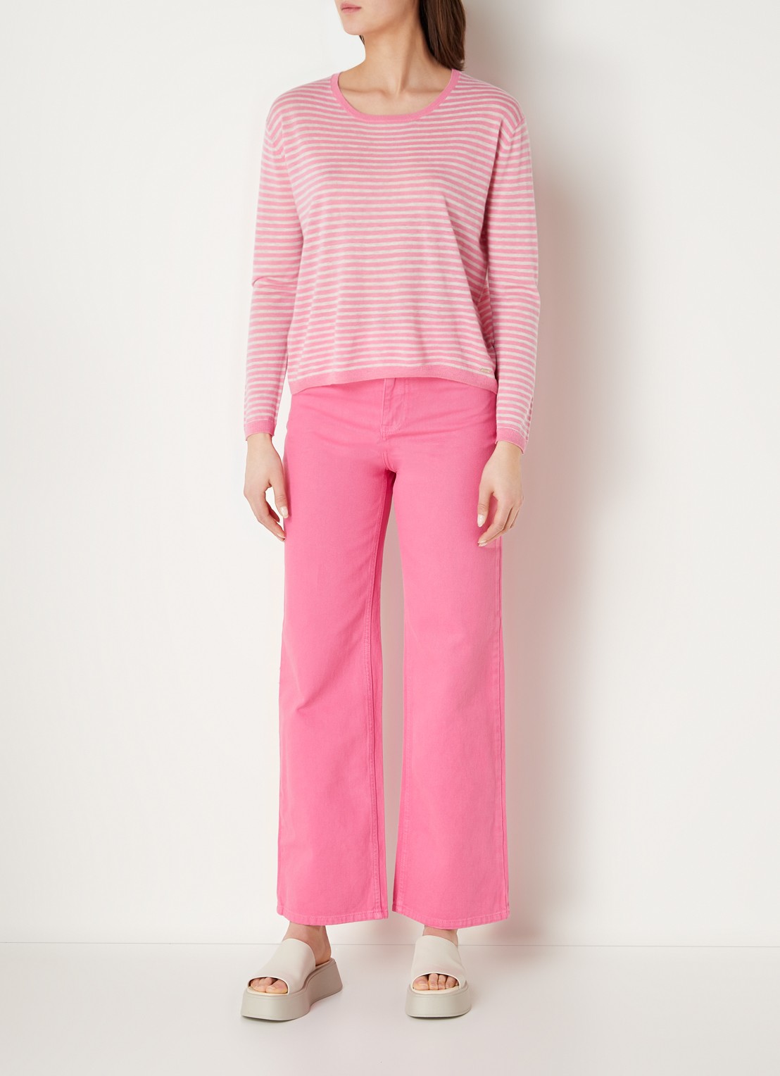 CINQUE High waist cropped wide leg jeans met gekleurde wassing  - voorkant 3 roze