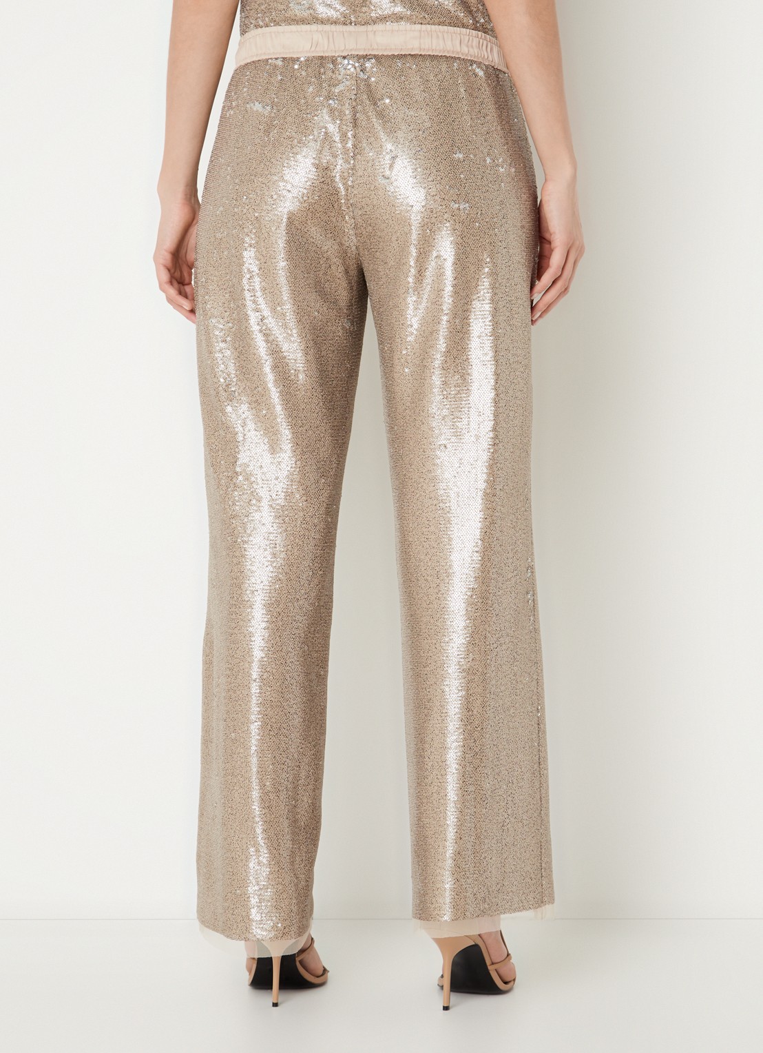 CINQUE Sleepy high waist straight fit pantalon met pailletten  - achterkant zand