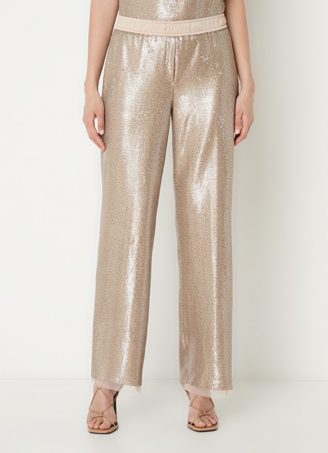 CINQUE Sleepy high waist straight fit pantalon met pailletten  - detail 2 zand