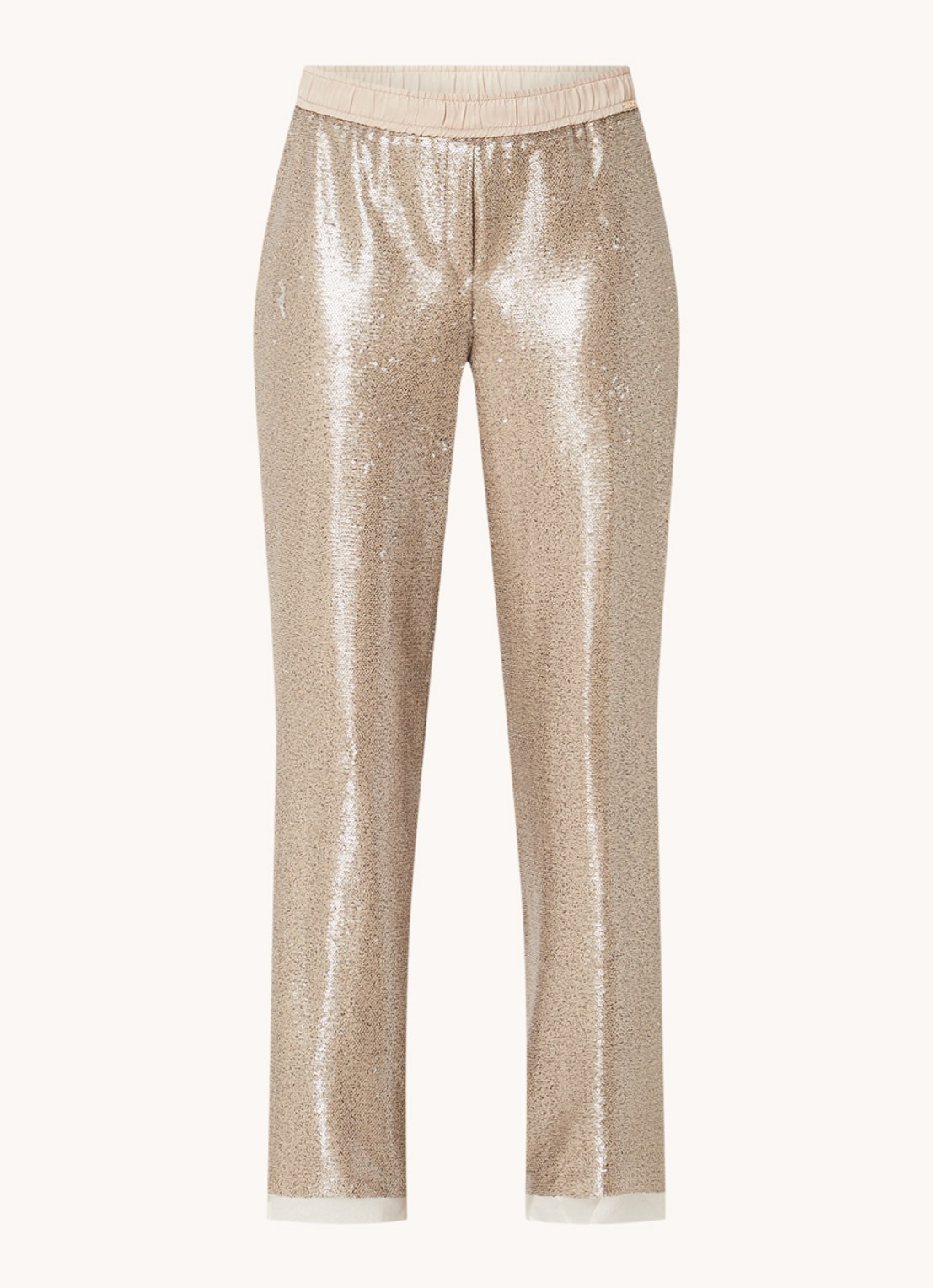 CINQUE Sleepy high waist straight fit pantalon met pailletten  - voorkant 3 zand