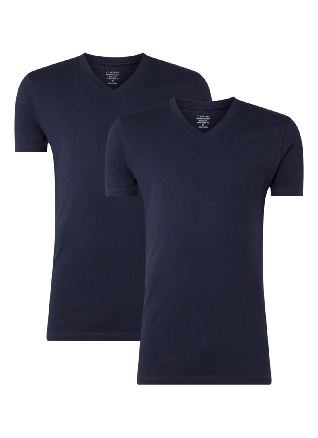 Claesen's 2-pack T-shirts met V-hals - voorkant donkerblauw