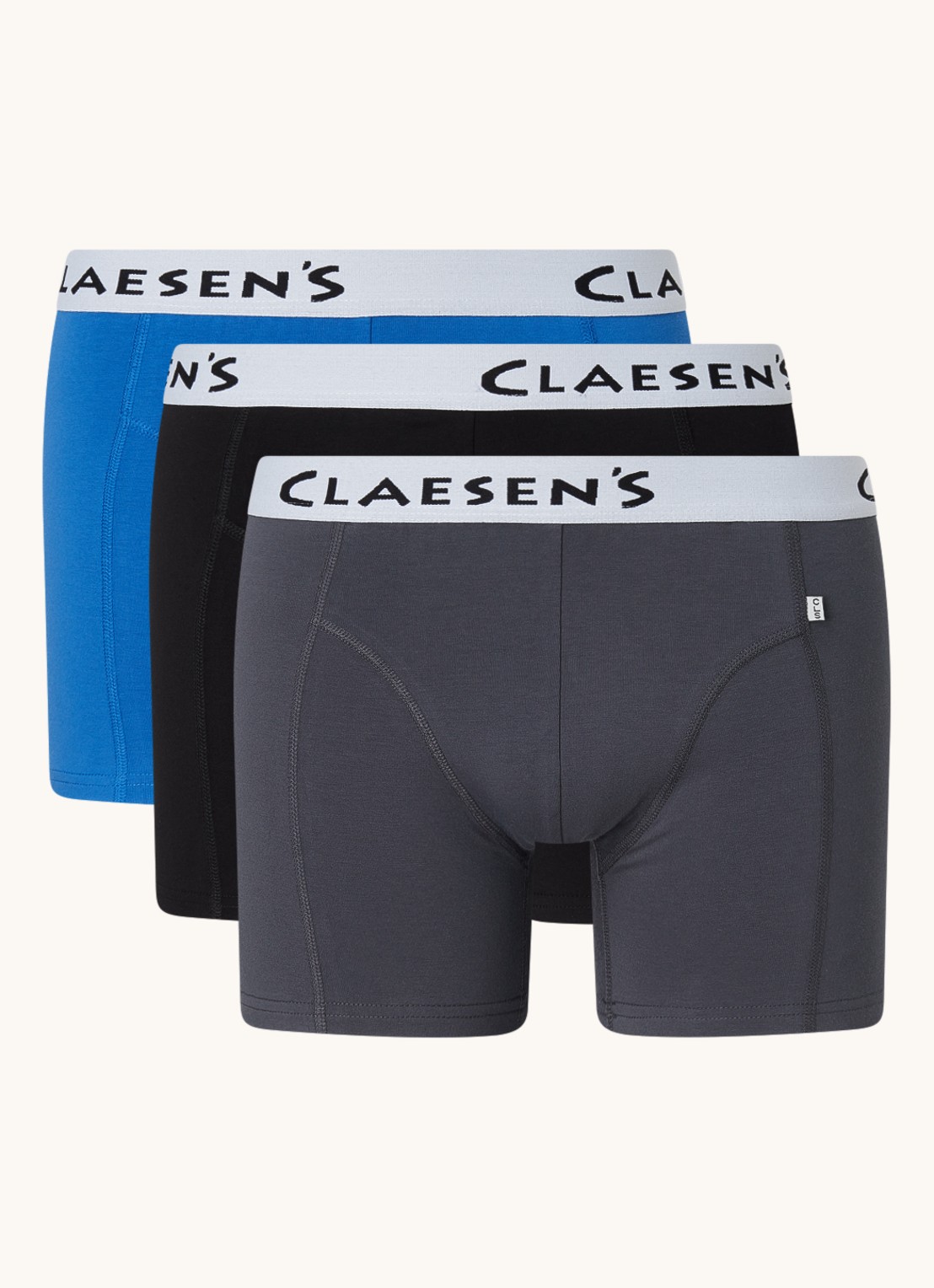 Claesen's Boston boxershorts met logoband in 3-pack - voorkant kobaltblauw
