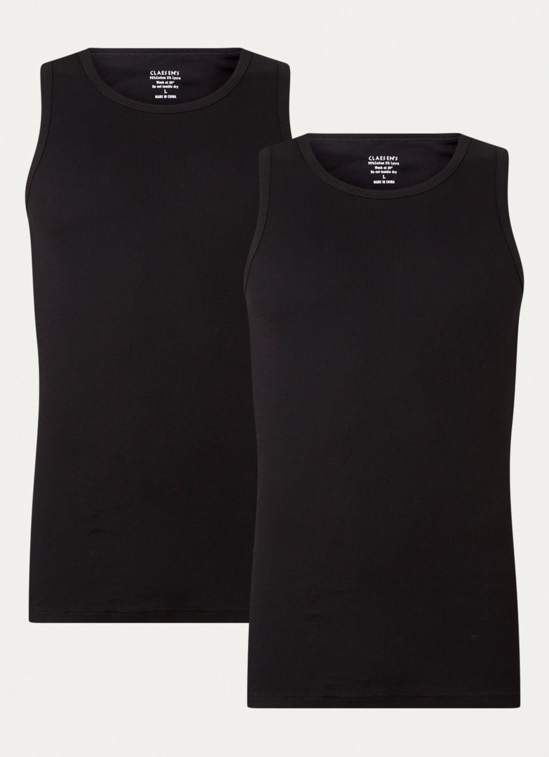 Claesen's Singlet met ribstructuur in 2-pack - voorkant 3 zwart
