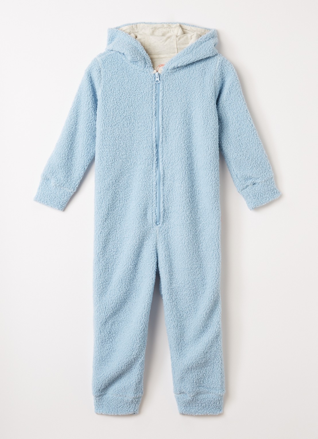 Claesens Junior Onesie van teddy met capuchon - voorkant lichtblauw