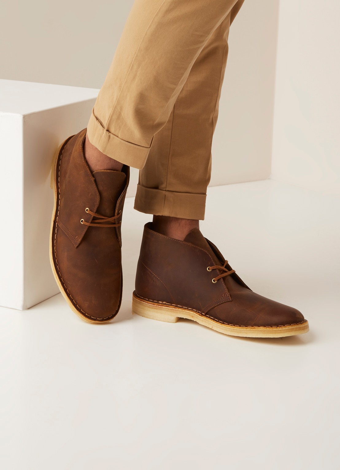 Clarks Desert boot van gewaxt leer - voorkant 5 kastanjebruin