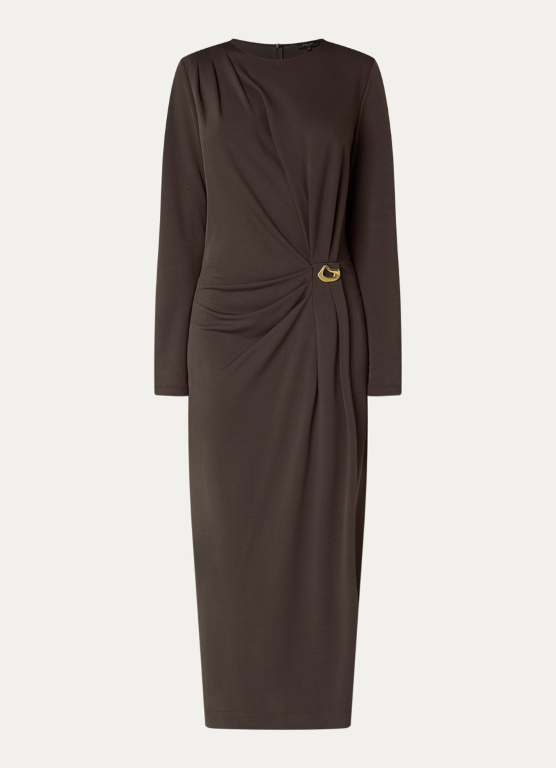 Claudia Sträter Asymmetrische maxi kokerjurk met plooidetail - voorkant 3 hazelnootbruin