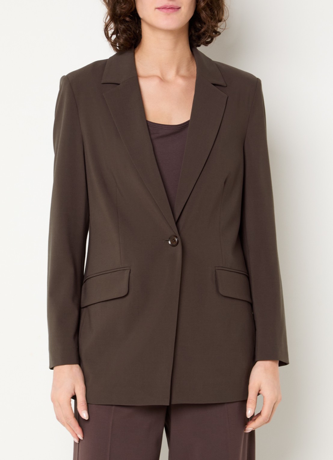 Claudia Sträter Blazer in wolblend met klepzakken - detail 2 donkerbruin