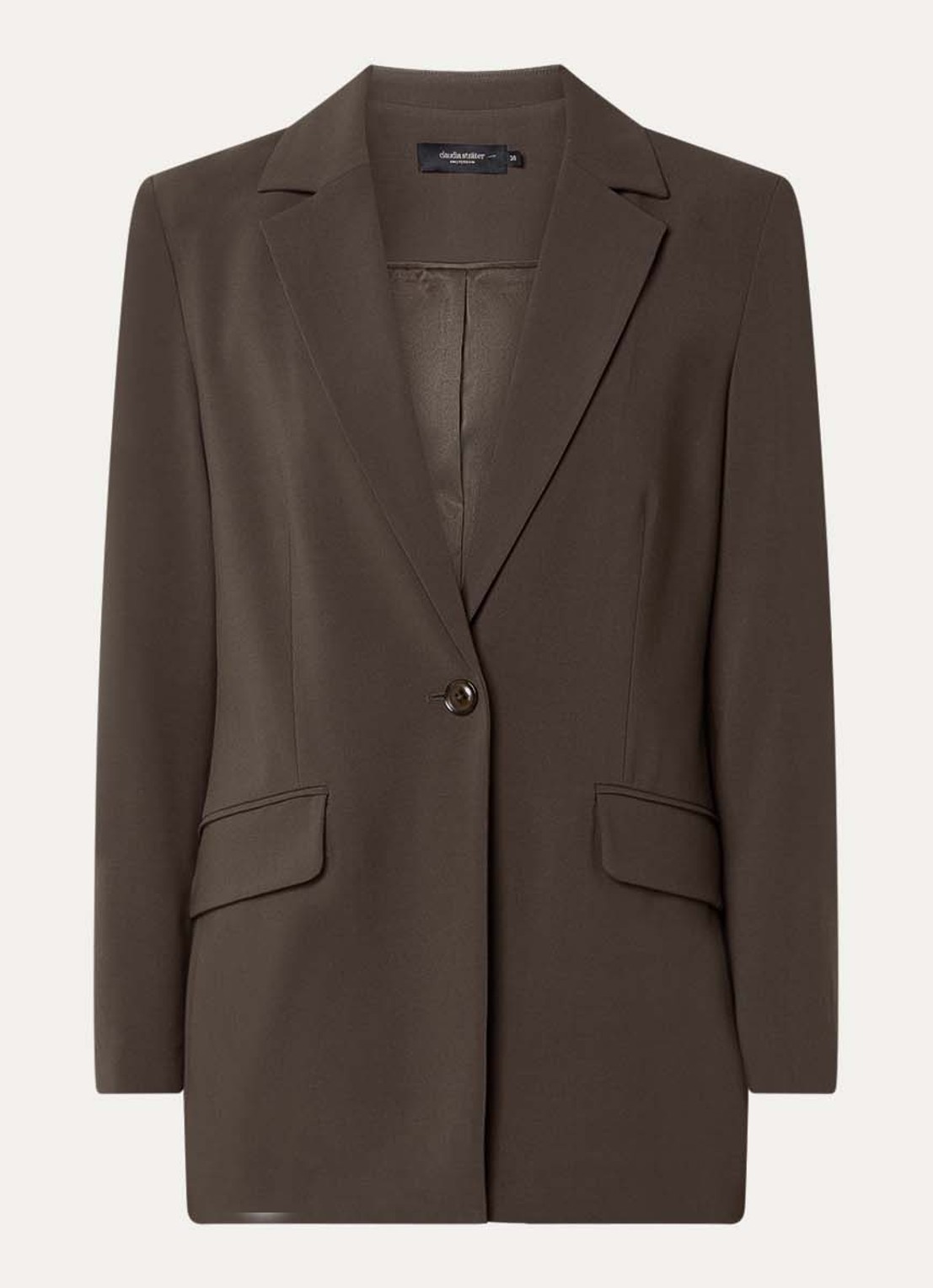 Claudia Sträter Blazer in wolblend met klepzakken - voorkant 3 donkerbruin