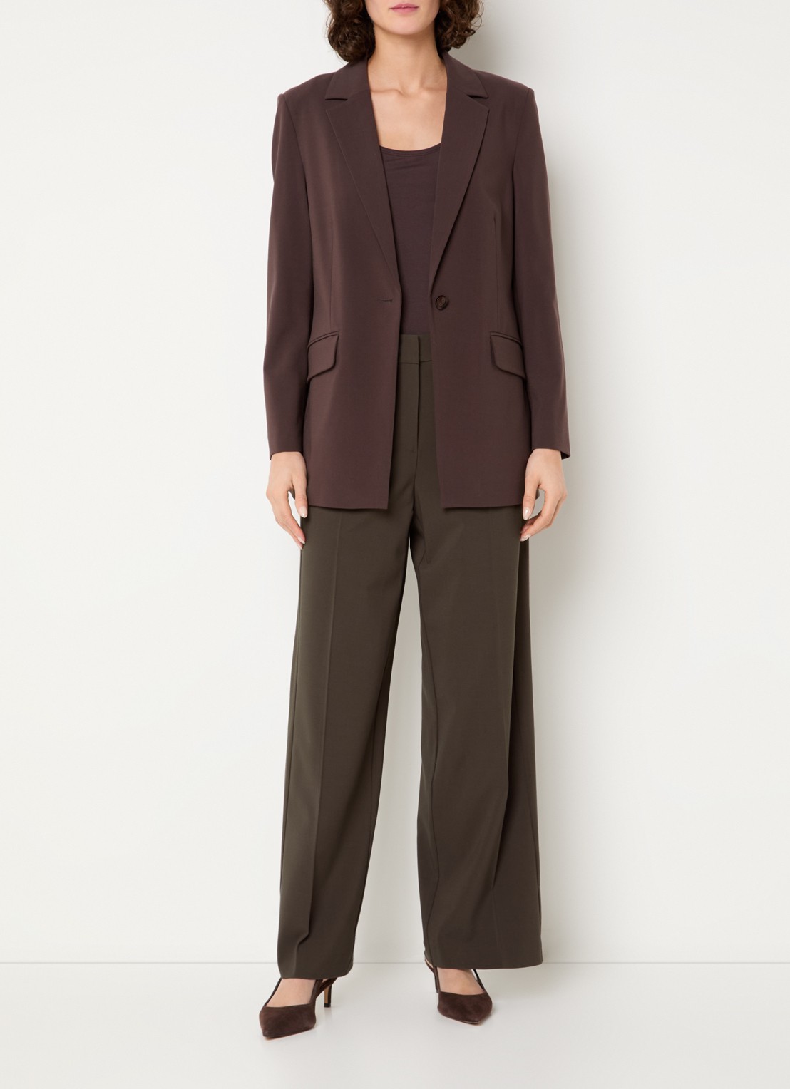 Claudia Sträter Blazer in wolblend met klepzakken - voorkant 4 donkerbruin