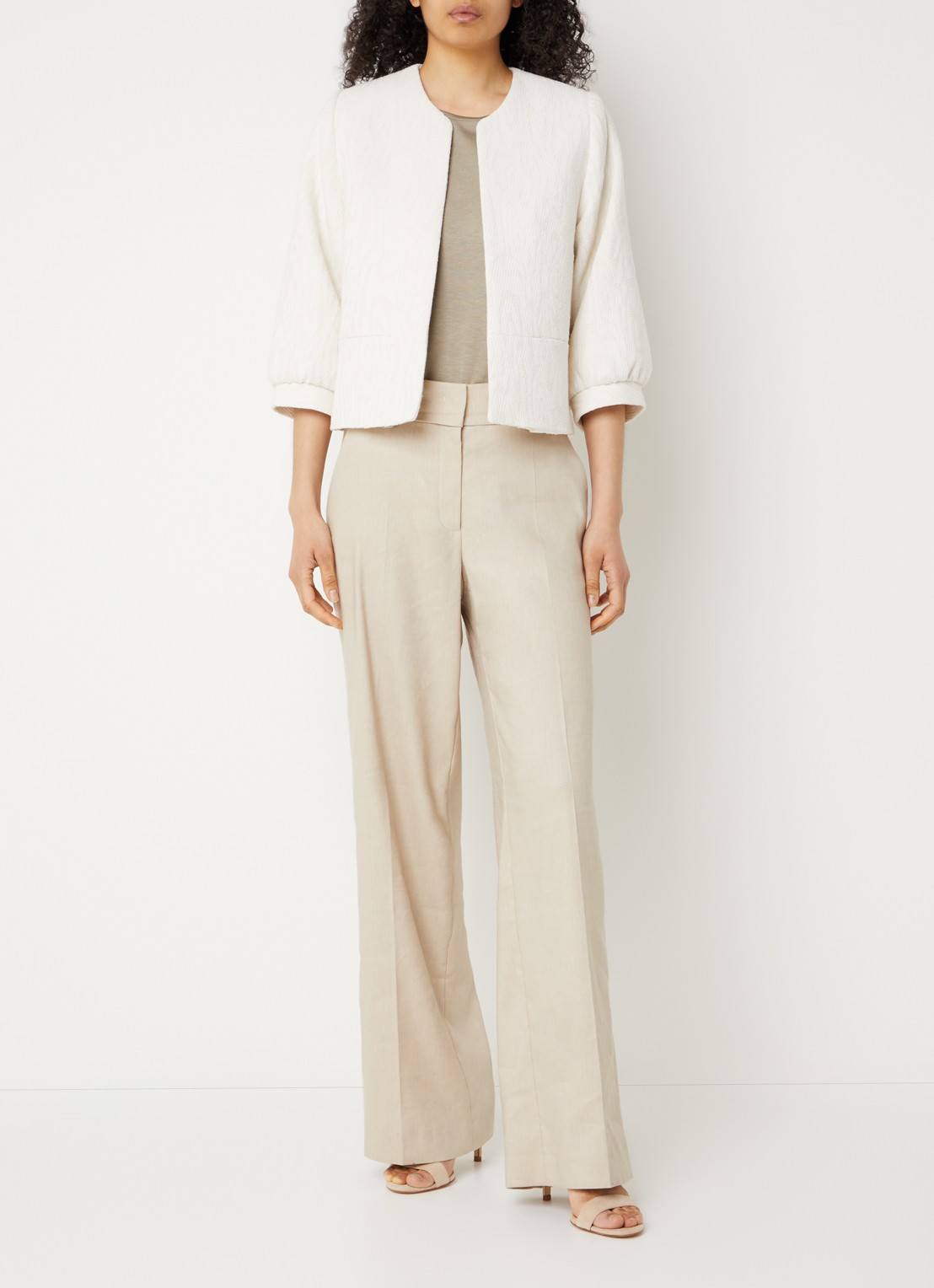Claudia Sträter Blazer met structuur en ballonmouw - voorkant 3 creme