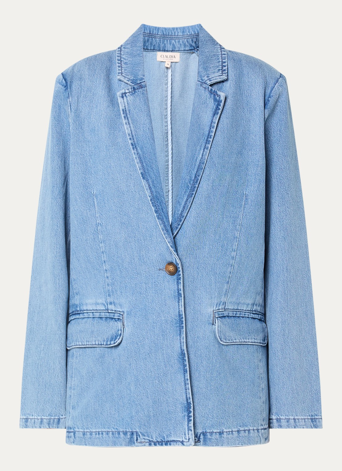 Claudia Sträter Blazer van denim met klepzakken  - voorkant lichtblauw