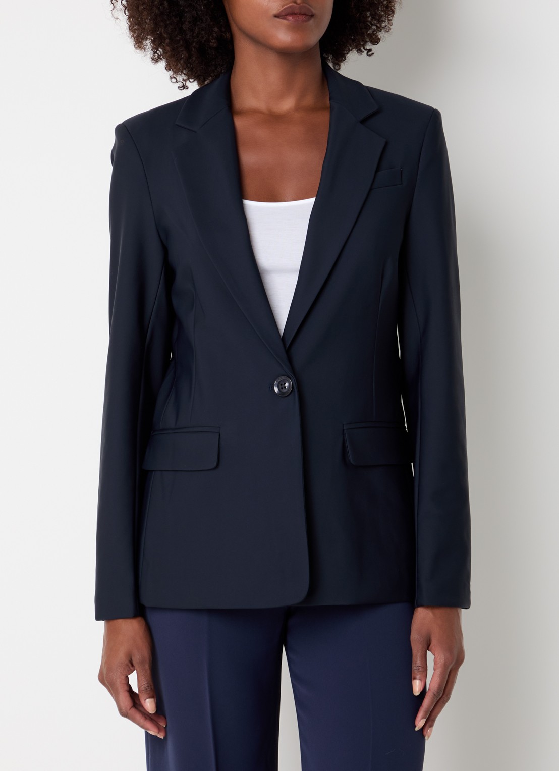 Claudia Sträter Blazer van travelstof met klepzakken en stretch - detail 4 donkerblauw