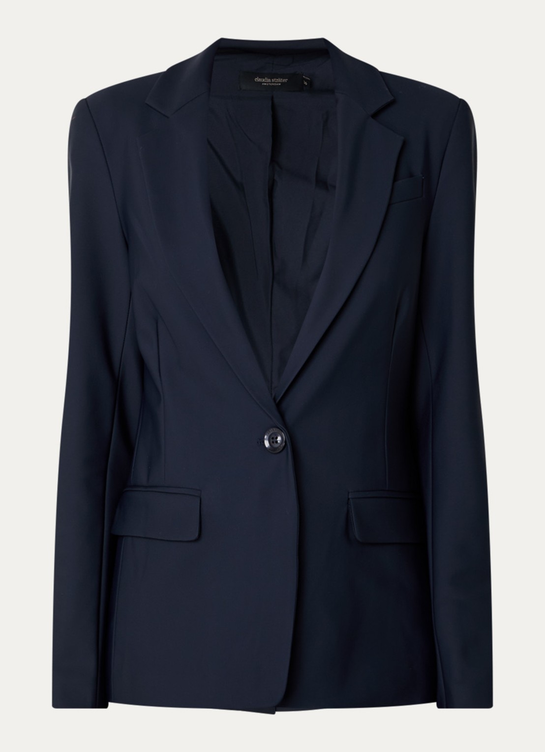 Claudia Sträter Blazer van travelstof met klepzakken en stretch - voorkant donkerblauw