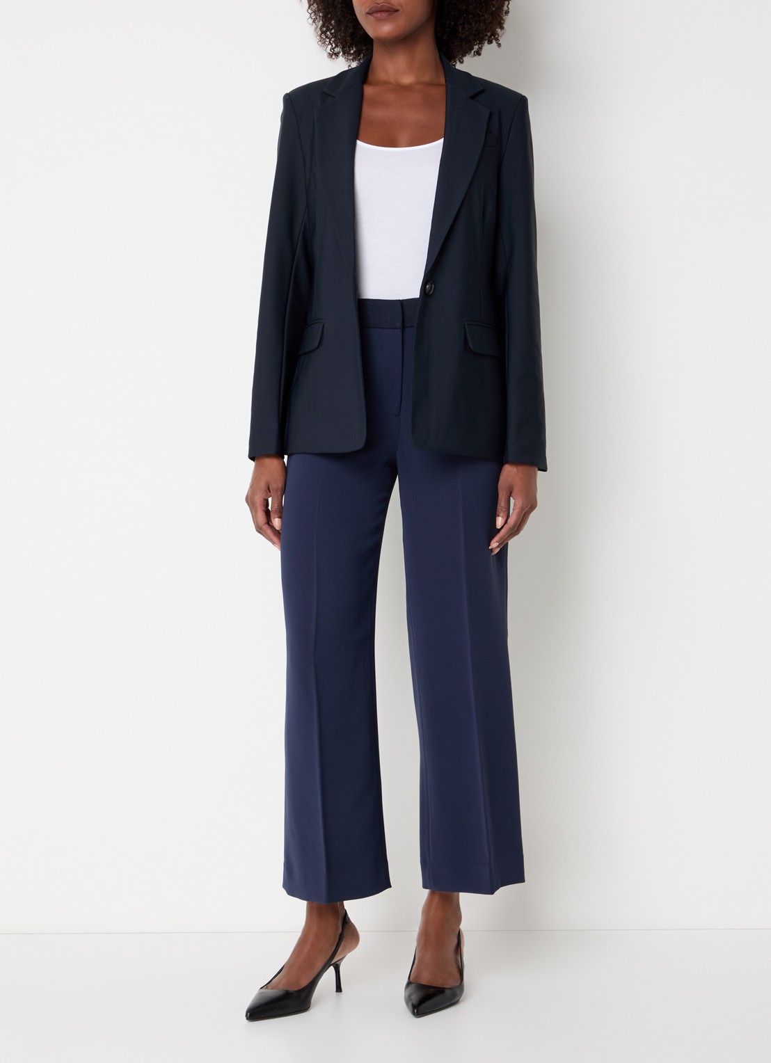 Claudia Sträter Blazer van travelstof met klepzakken en stretch - voorkant 2 donkerblauw