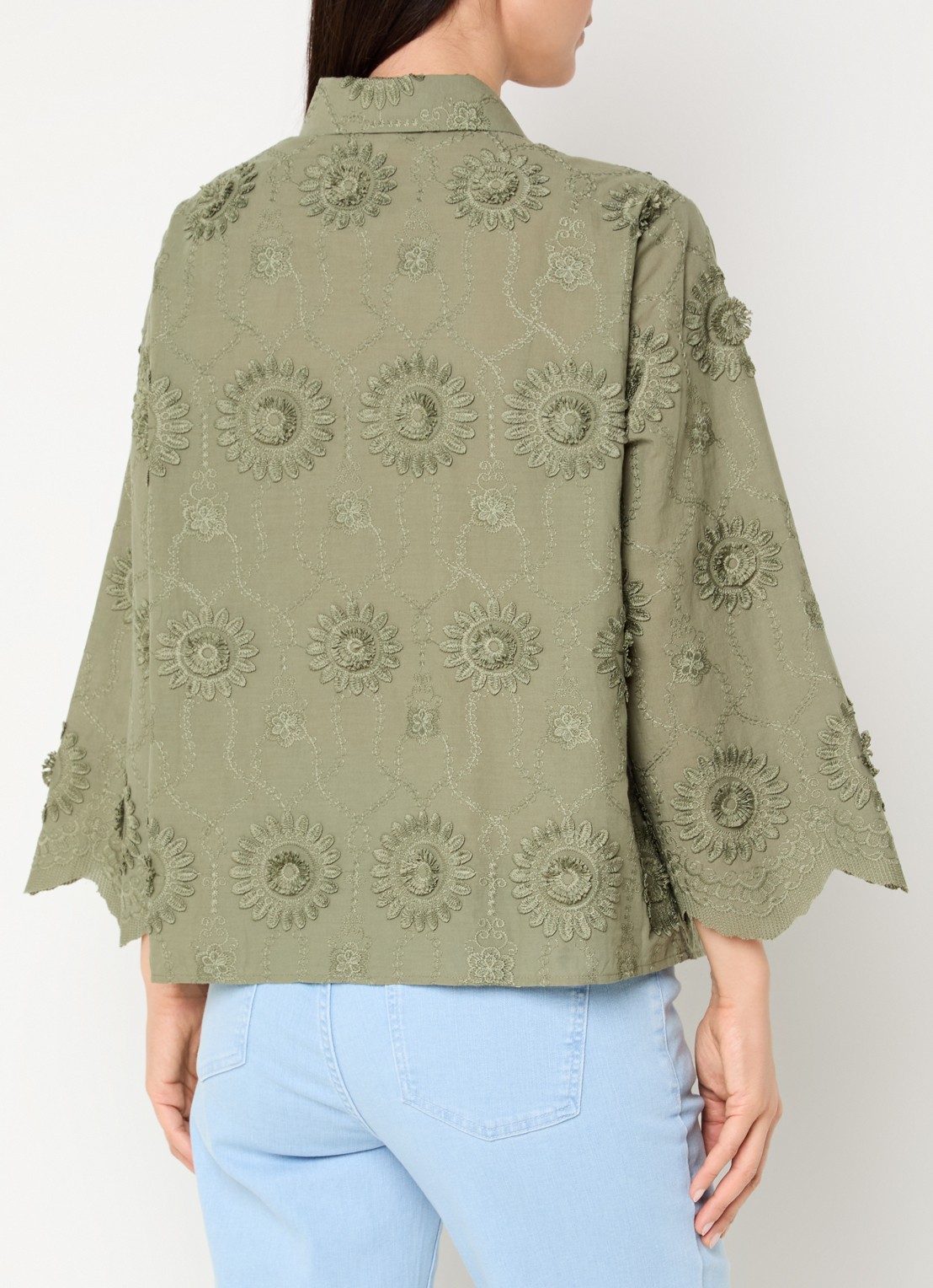 Claudia Sträter Blouse met bloemborduring en vlindermouwen - achterkant 3 groen