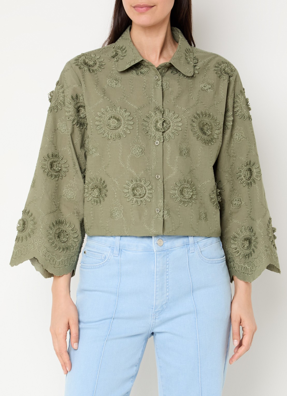 Claudia Sträter Blouse met bloemborduring en vlindermouwen - detail 4 groen