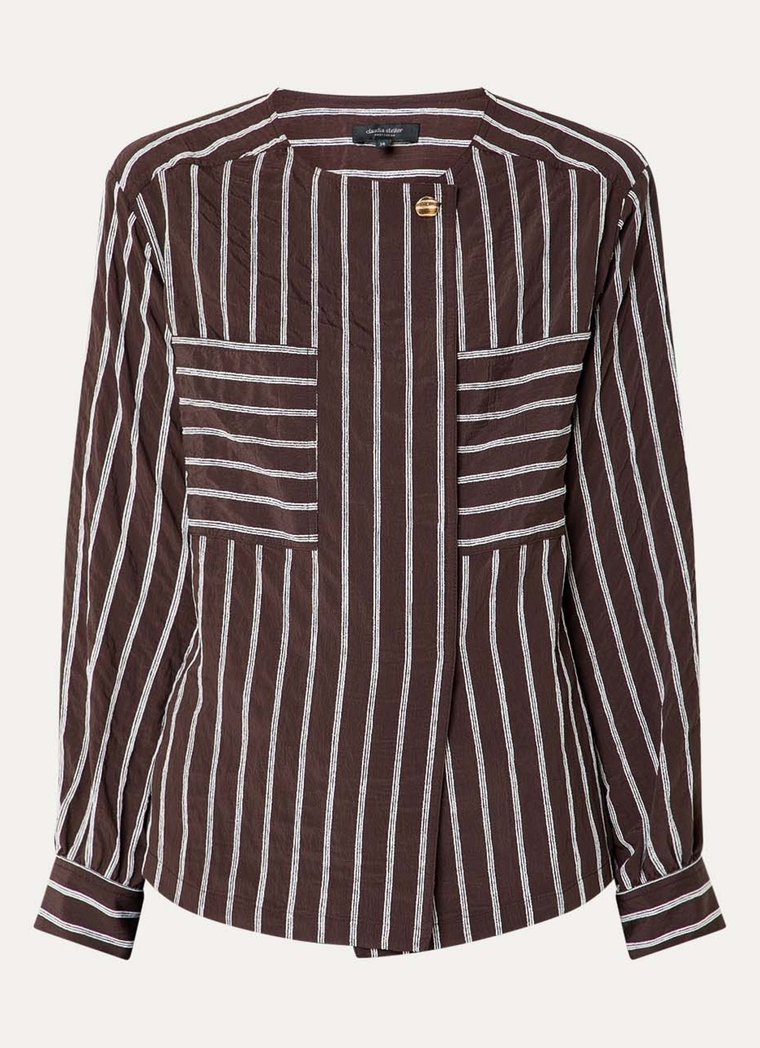 Claudia Sträter blouse met streepprint en opgestikte zakken - voorkant donkerbruin