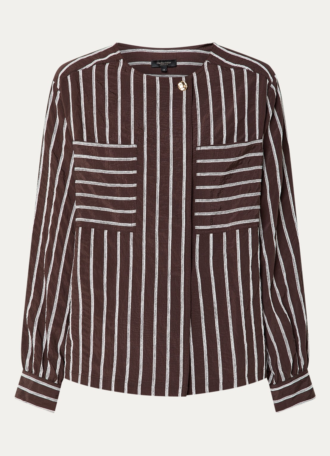 Claudia Sträter blouse met streepprint en opgestikte zakken - voorkant 3 donkerbruin