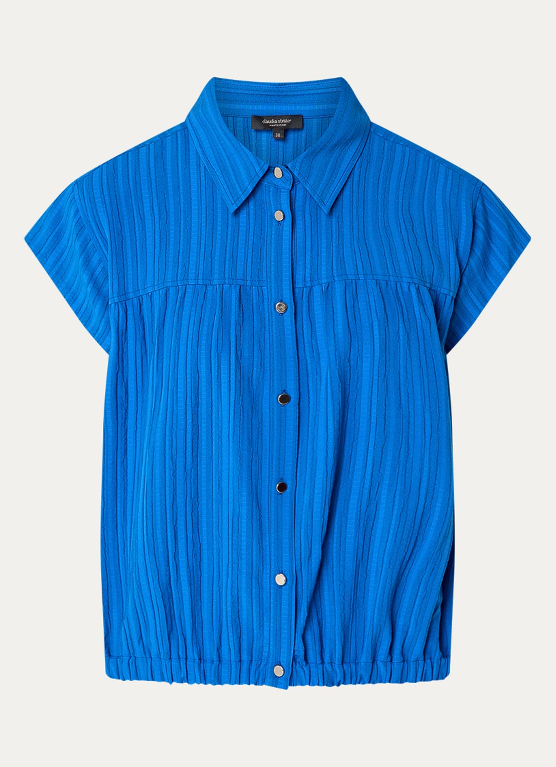 Claudia Sträter Blouse met streepprint en structuur - voorkant kobaltblauw