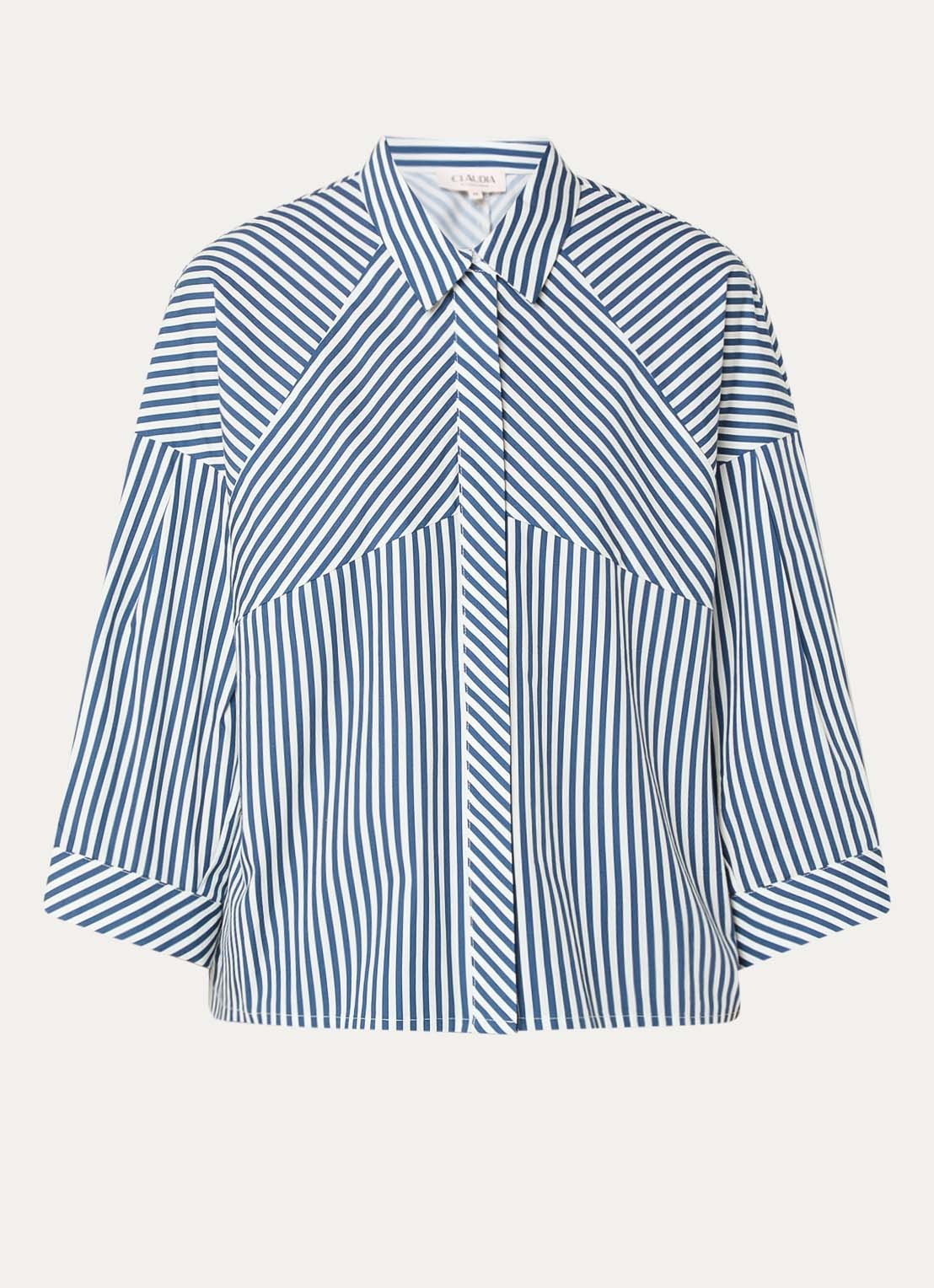 Claudia Sträter Blouse met streepprint - voorkant indigo