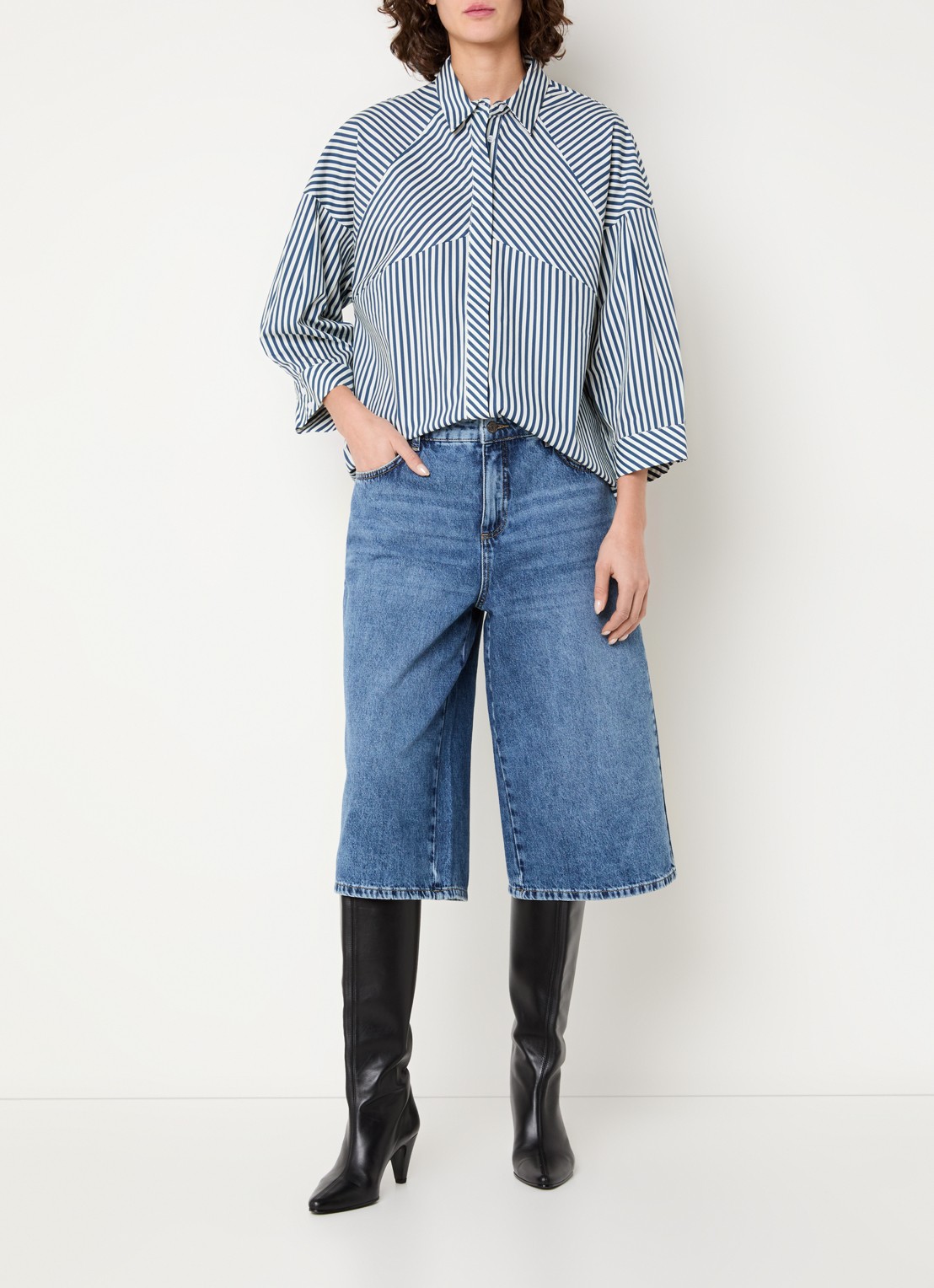Claudia Sträter Blouse met streepprint - voorkant 2 indigo