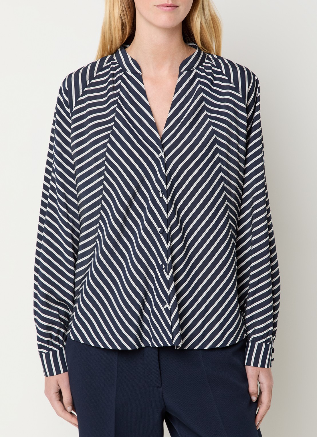 Claudia Sträter Blouse met streepprint - detail 3 donkerblauw