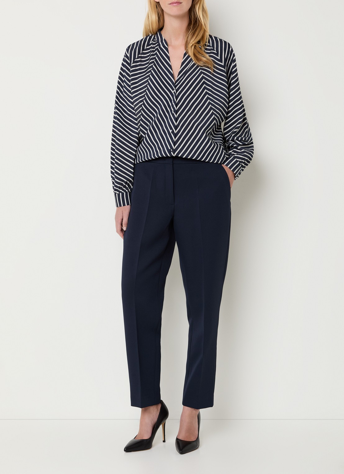 Claudia Sträter Blouse met streepprint - voorkant 2 donkerblauw