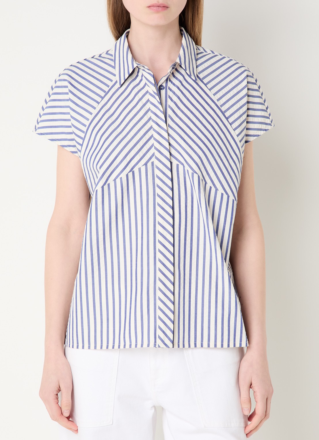 Claudia Sträter Blouse met streepprint - detail 4 donkerblauw